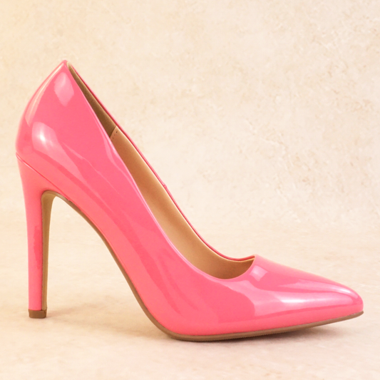 Pink patent material stiletto heel