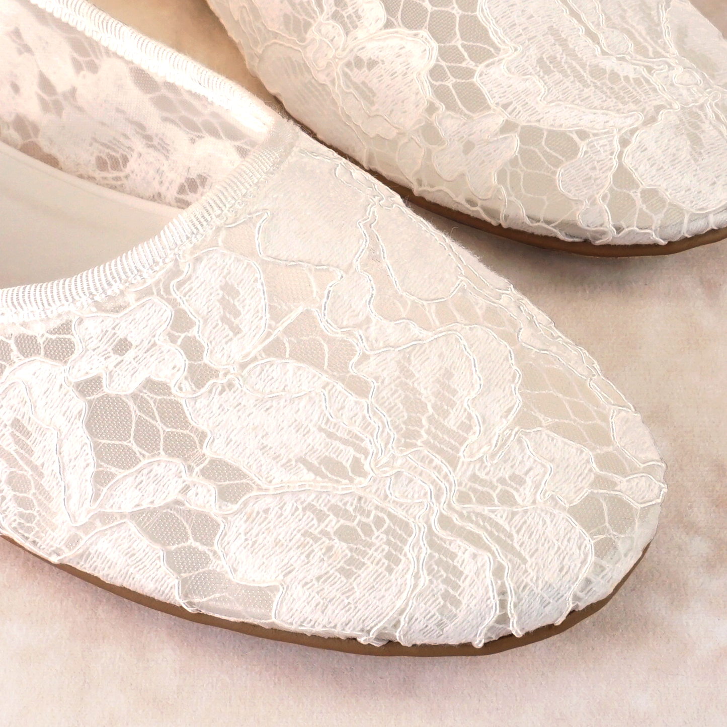 Allover lace white ballet flat with elasticized Mary Jane strap