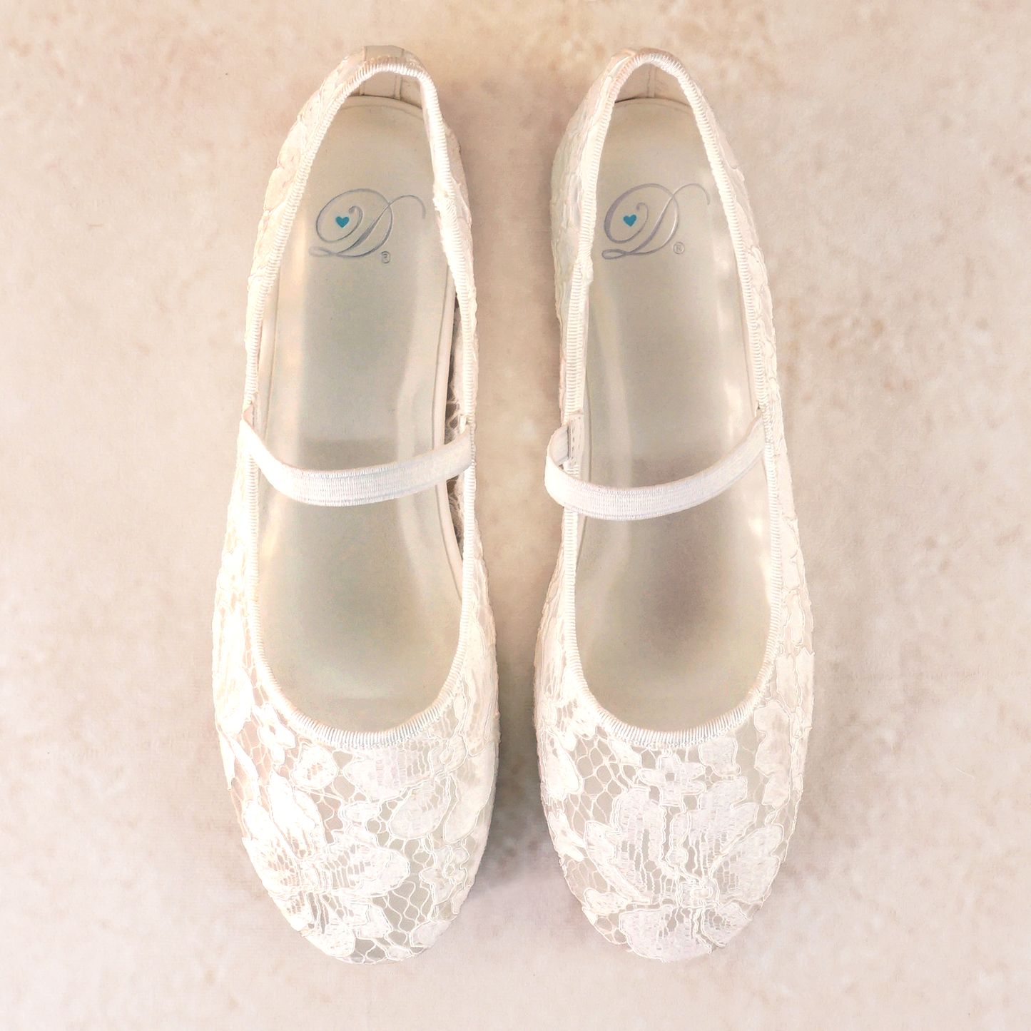 Allover lace white ballet flat with elasticized Mary Jane strap