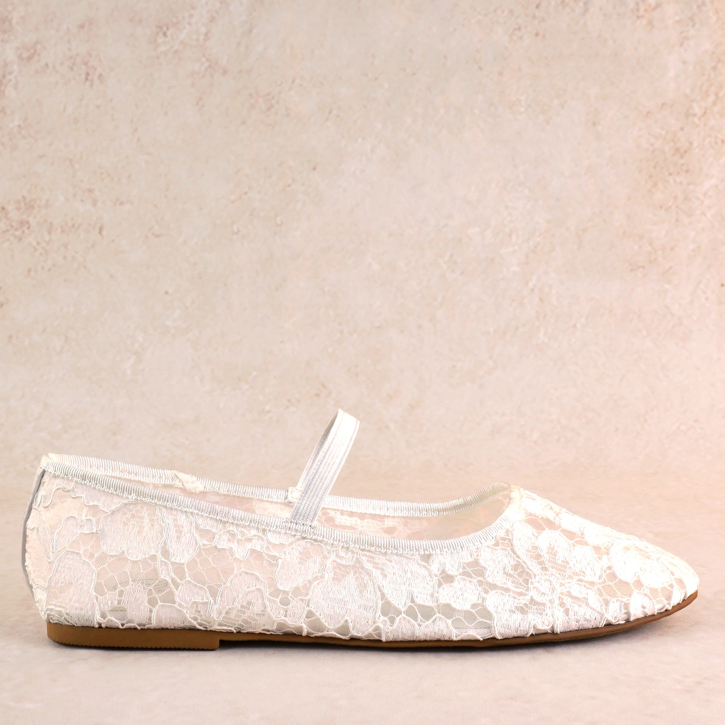 Allover lace white ballet flat with elasticized Mary Jane strap