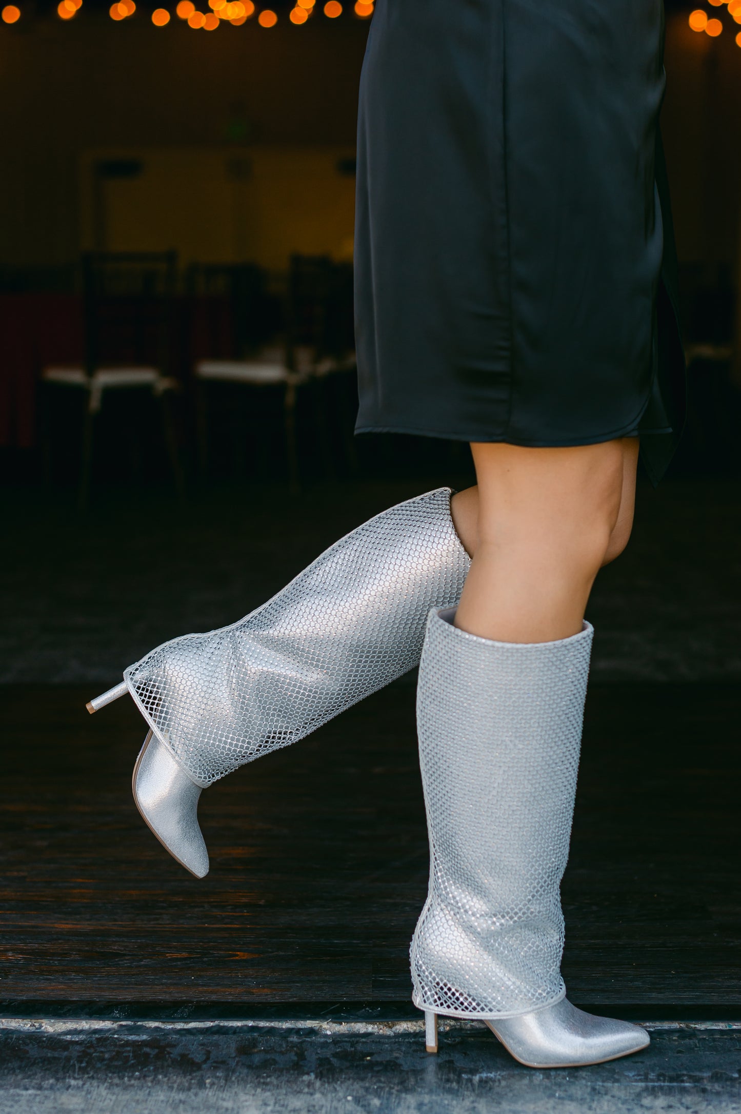 Kesara Silver Metallic Mesh Boot