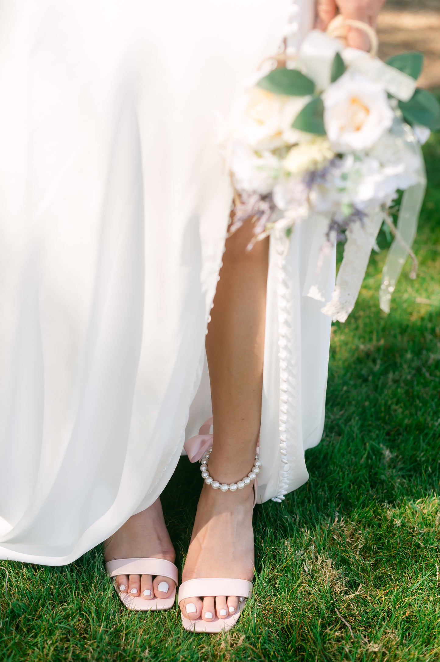Morgan Satin Block Heels with Pearl Ankle Strap