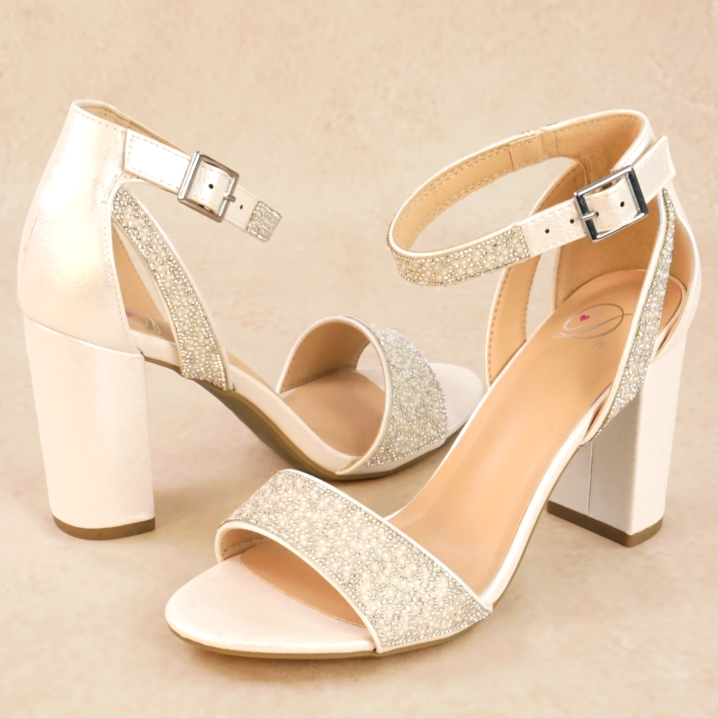 Chika Pearl and Rhinestone Block Heels
