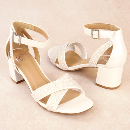 Wreath White Pearl Block Heels