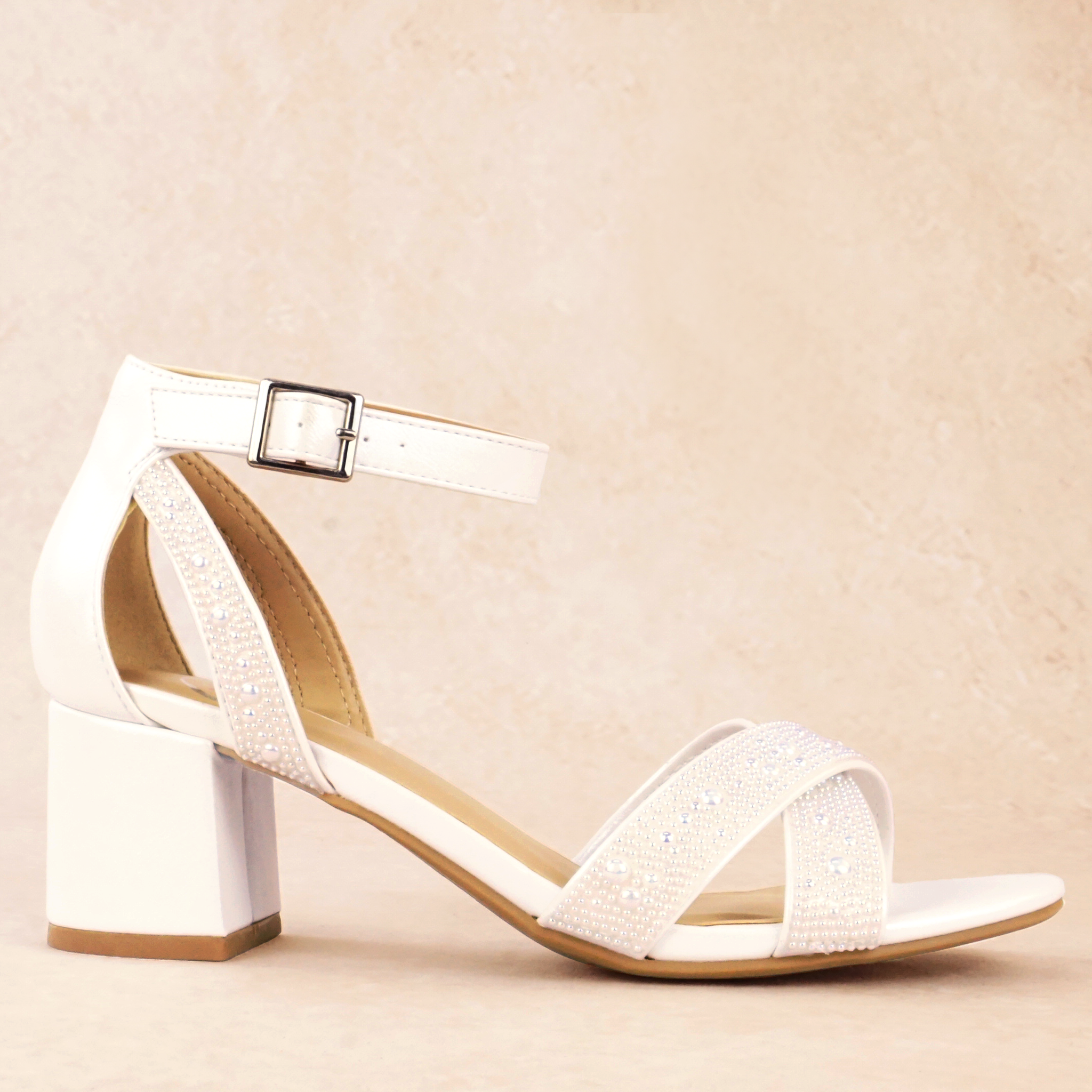 Wreath White Pearl Block Heels – Delicious Shoes