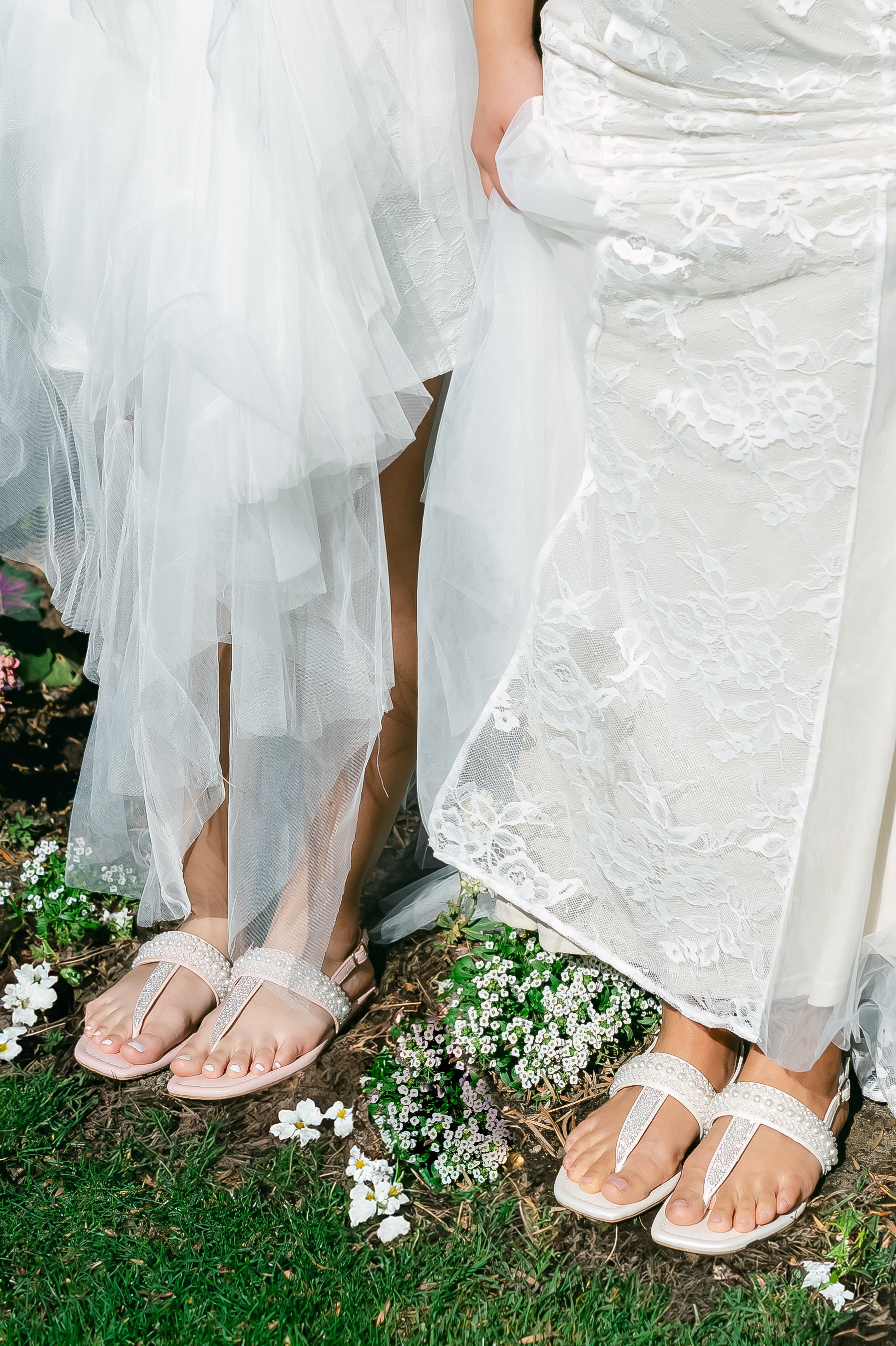 Reese Flat Sandal with Pearl and Rhinestone Details Pink / 7 Reese Flat Sandal with Pearl and Rhinestone Details Pink / 7