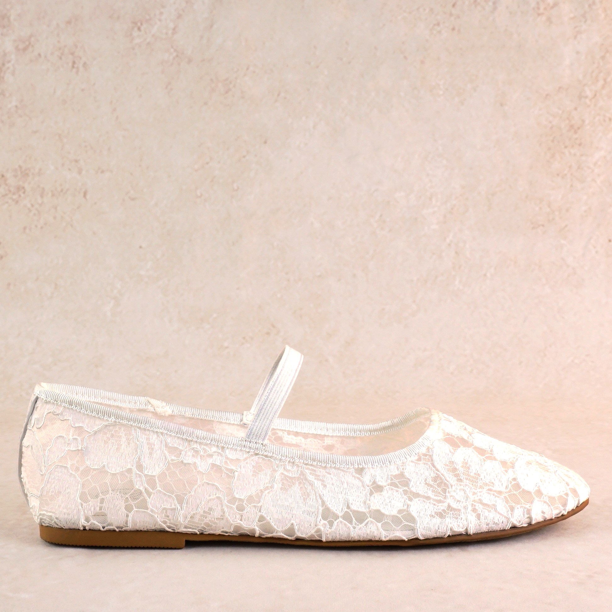 Allover lace white ballet flat with elasticized Mary Jane strap